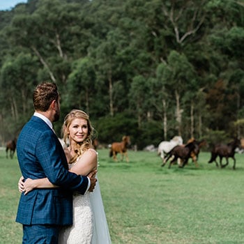 watching horses running during a wedding day