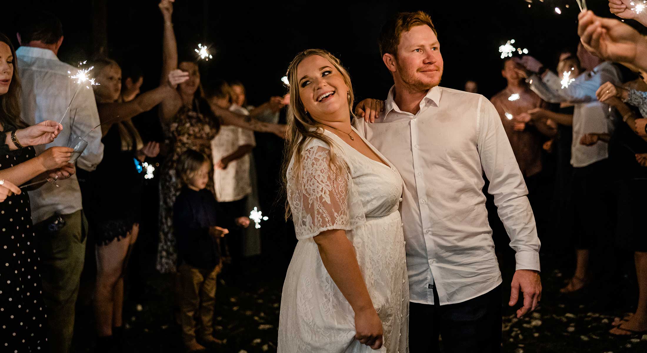 bride and groom sparkler exit from their wedding