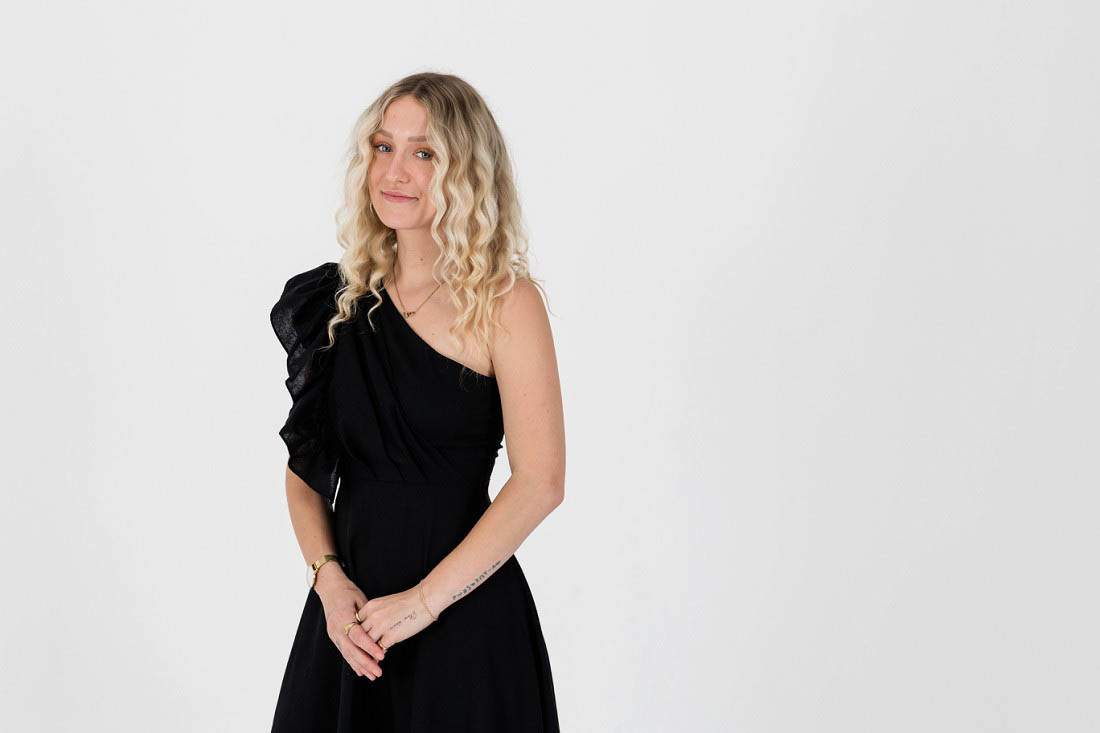 central coast headshot photographer sundai studio gosford Central Coast headshot done at Sundai studio Gosford for musician in black dress